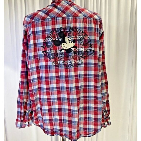 Walt Disney Parks Mickey Mouse Pearl Snap Red Plaid Western Shirt‎ Sz XL Mens - Picture 7 of 9